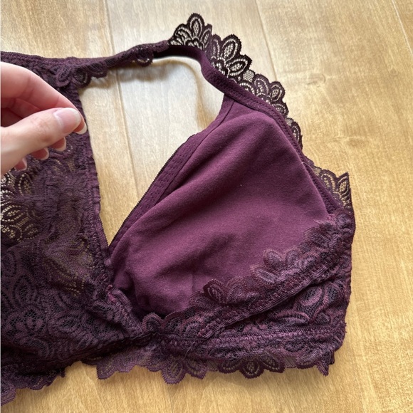 aerie Lace Triangular Halter Bralette - Burgundy, Size Large - Picture 12 of 14